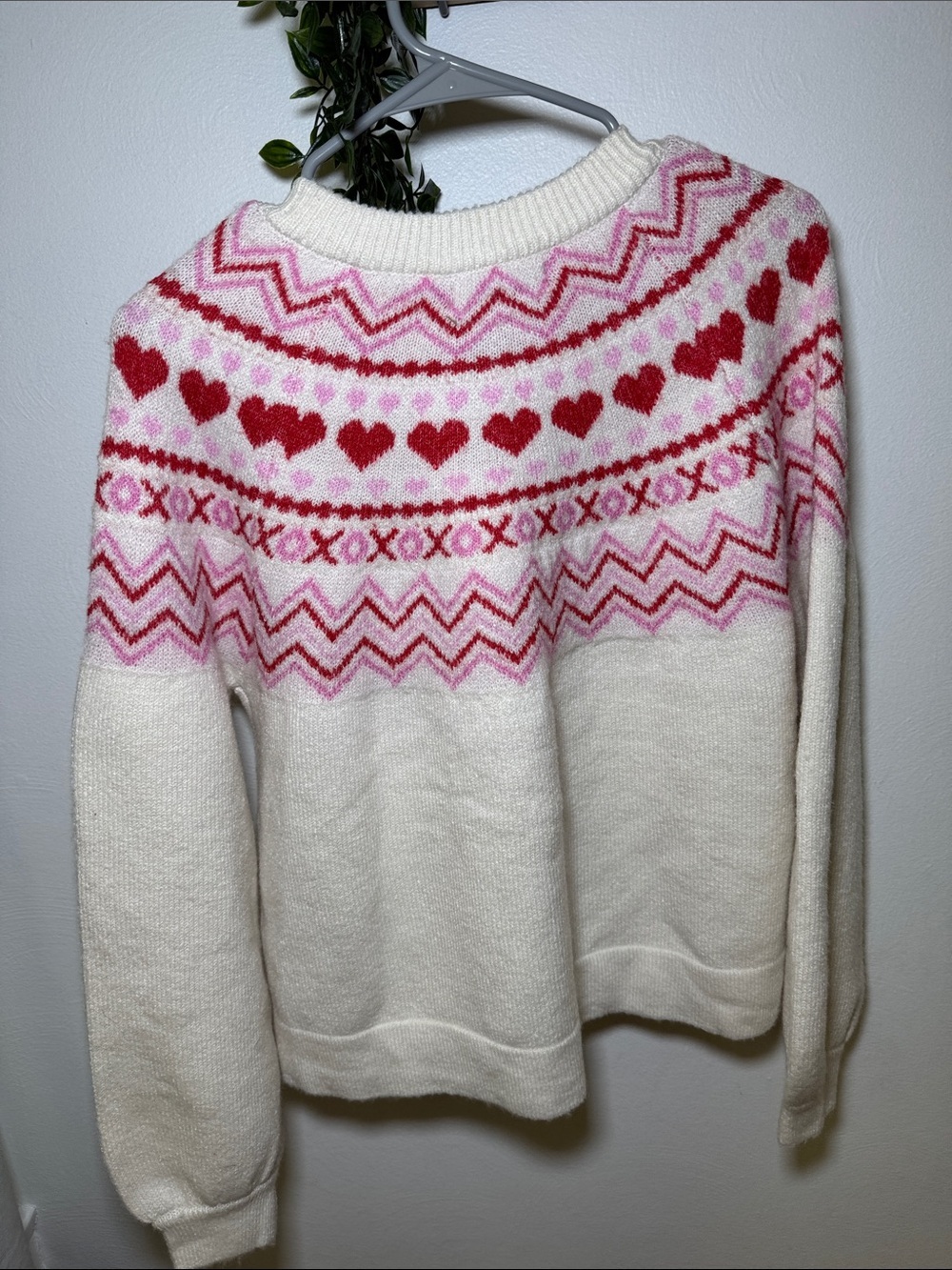 NWT Sincerly Jules Cream Cardigan with Pink & Red Heart Fair Isle size M - Picture 6 of 7
